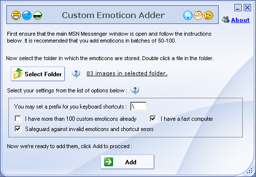 MSN Emoticons: Custom MSN Emoticons Adder - Add MSN Custom Emoticons