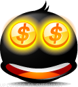 Dollar Signs on Eyes emoticon (Black Emoticons)