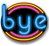 blue neon bye text smiley