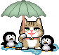 Cat and penguins animated emoticon