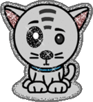 crazy eyed gray glitter cat smiley