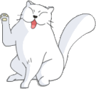 Fluffy White Cat waving animated emoticon