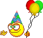 party hat and balloons smiley