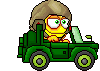 Smiley driving jeep emoticon (Army and War emoticons)