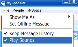 MySpace IM Sounds setting