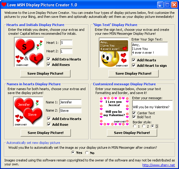 Create Customized Love MSN Display Pictures!