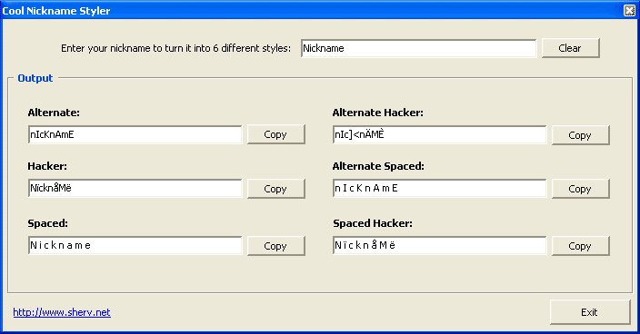 Screenshot of MSN Nickname Maker